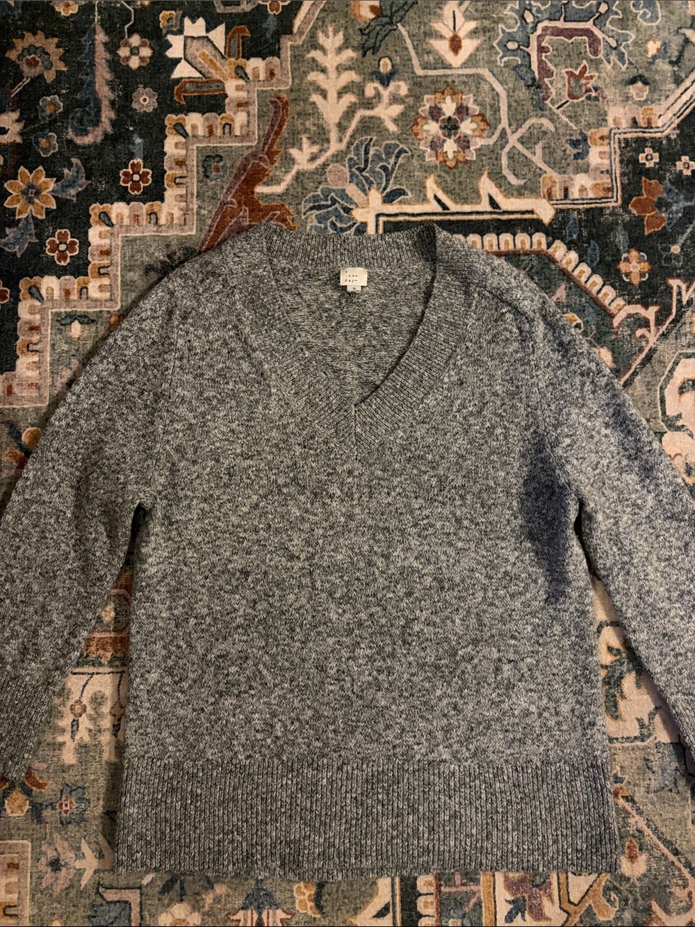 A New Day Women's Heather Gray V-Neck Oversized Sweater, Medium, Cotton Blend